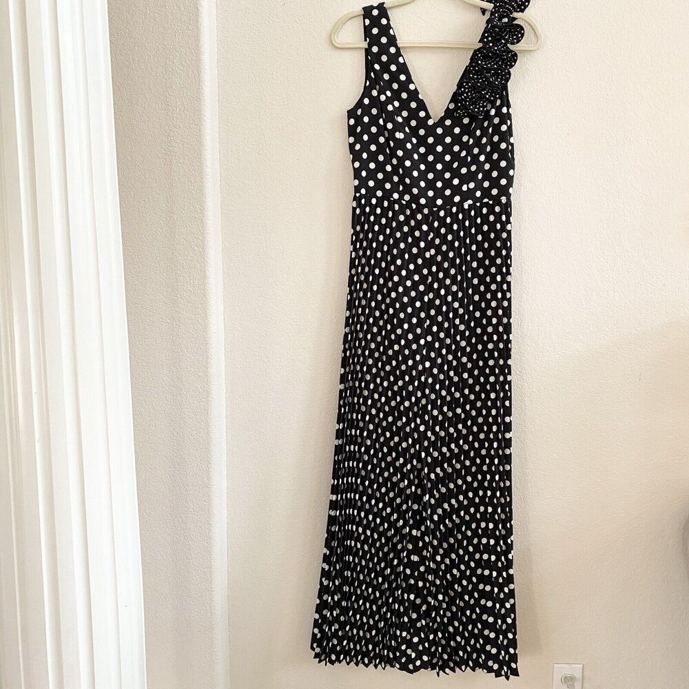 CQ by CQ Womens Black‎ White Polka Dot Sleeveless Pleated Ruffle V-Neck Jumpsuit